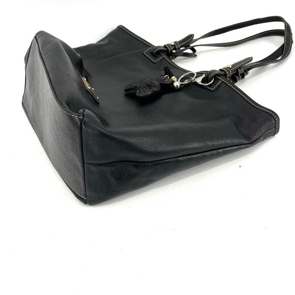 Dooney & Bourke Vintage Black Leather Shoulder Bag Red‎ Lining Double Handle - Picture 3 of 10